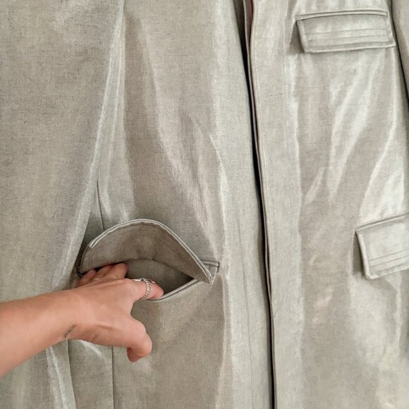 Thom Browne Blue Chambray Coated Cotton Coat - Picture 5 of 14